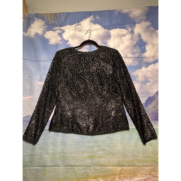 Kasper Dressy Top Black Floral Sparkle Evening Wear Back Zip Women's Size 6 - Picture 1 of 9